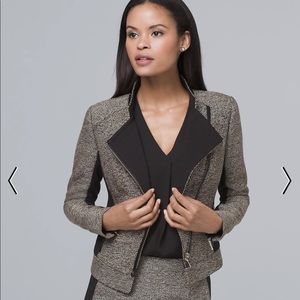 COPY - FAUX LEATHER-TRIM TWEED MOTO JACKET